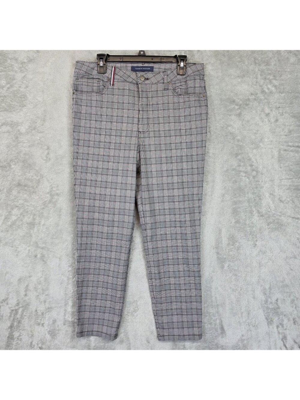Tommy Hilfiger Jegging Pants Womens 12 Gray Plaid Twill Slim Ankle Stretch